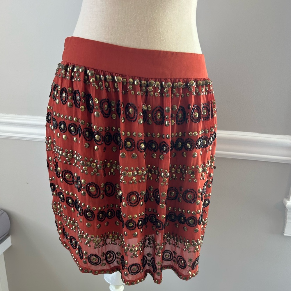NWOT GRYPHON Orange beaded mini Skirt